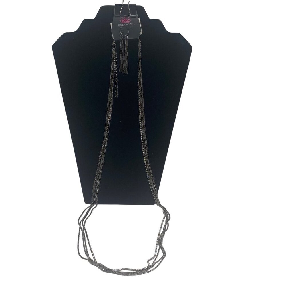 Paparazzi Jewelry Sleek & Destroy Multilayer Black Necklace & Earrings For Women